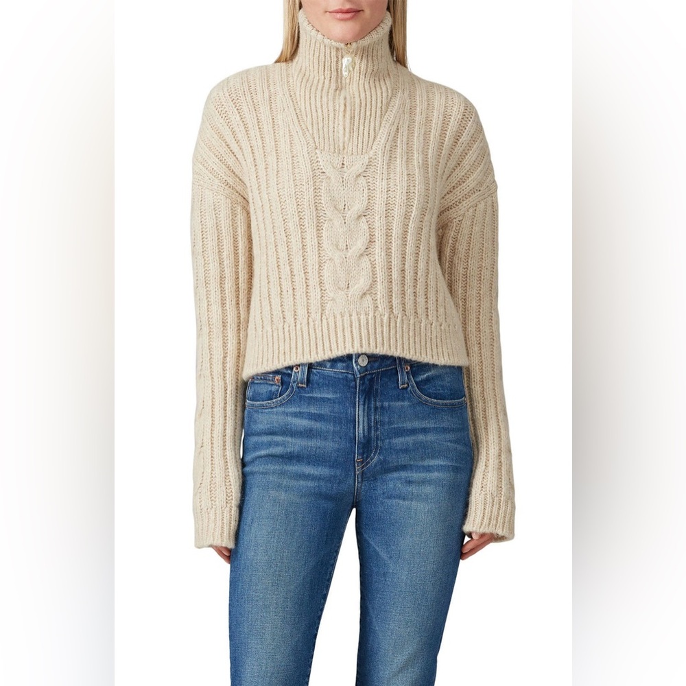 Nanushka Cream Cable-Knit Half-Zip Turtleneck Sweater